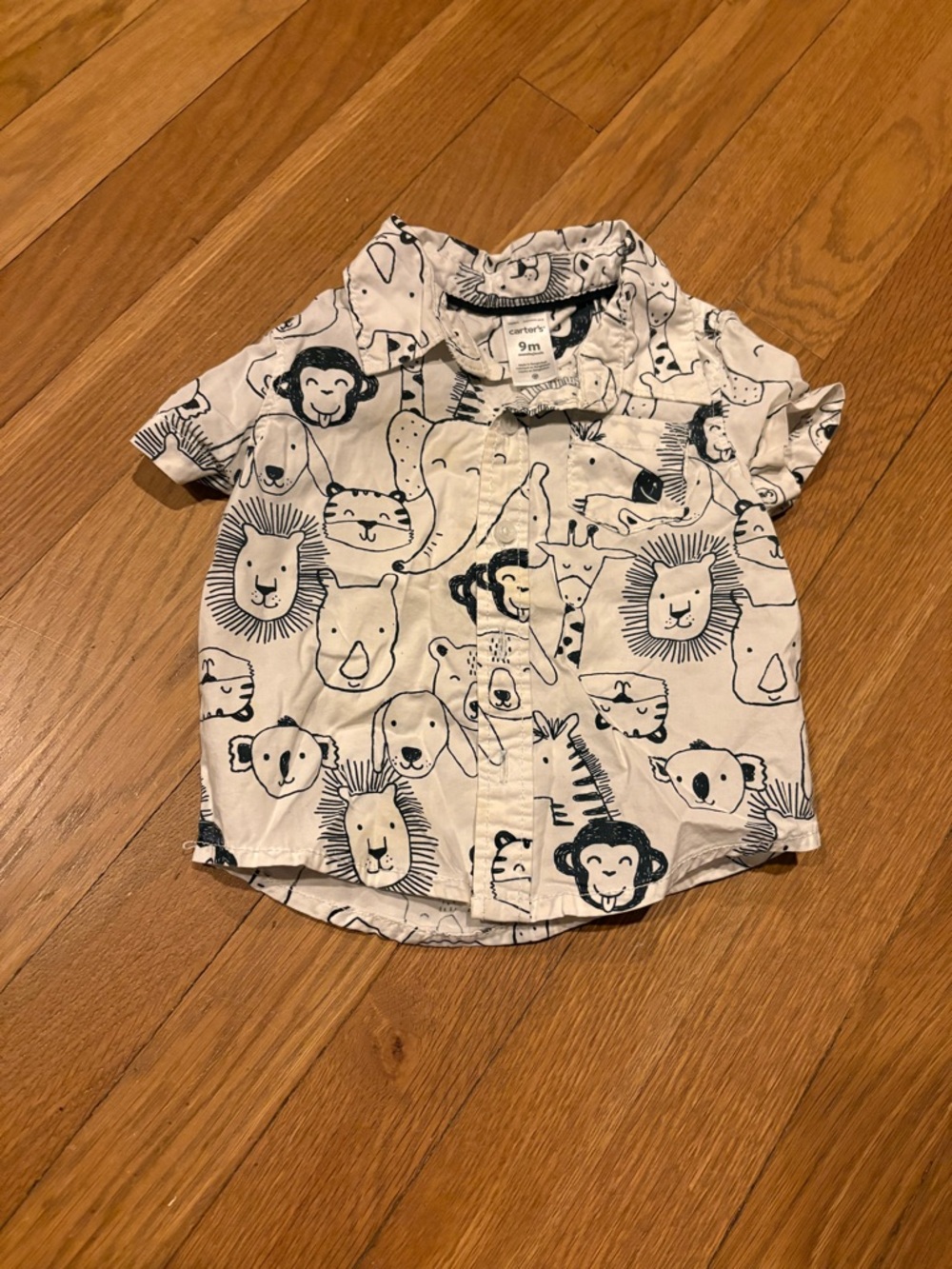 Carter's White Short-Sleeve Button-Up with Black Animal Faces